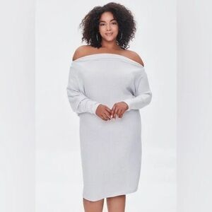 ❄️ Forever 21 | Plus Size Off Shoulder Bodycon Knit Dress Grey